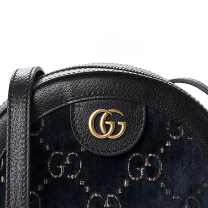 Gucci Velvet Calfskin GG Monogram Round Shoulder Bag Blue Beige 10 of 10