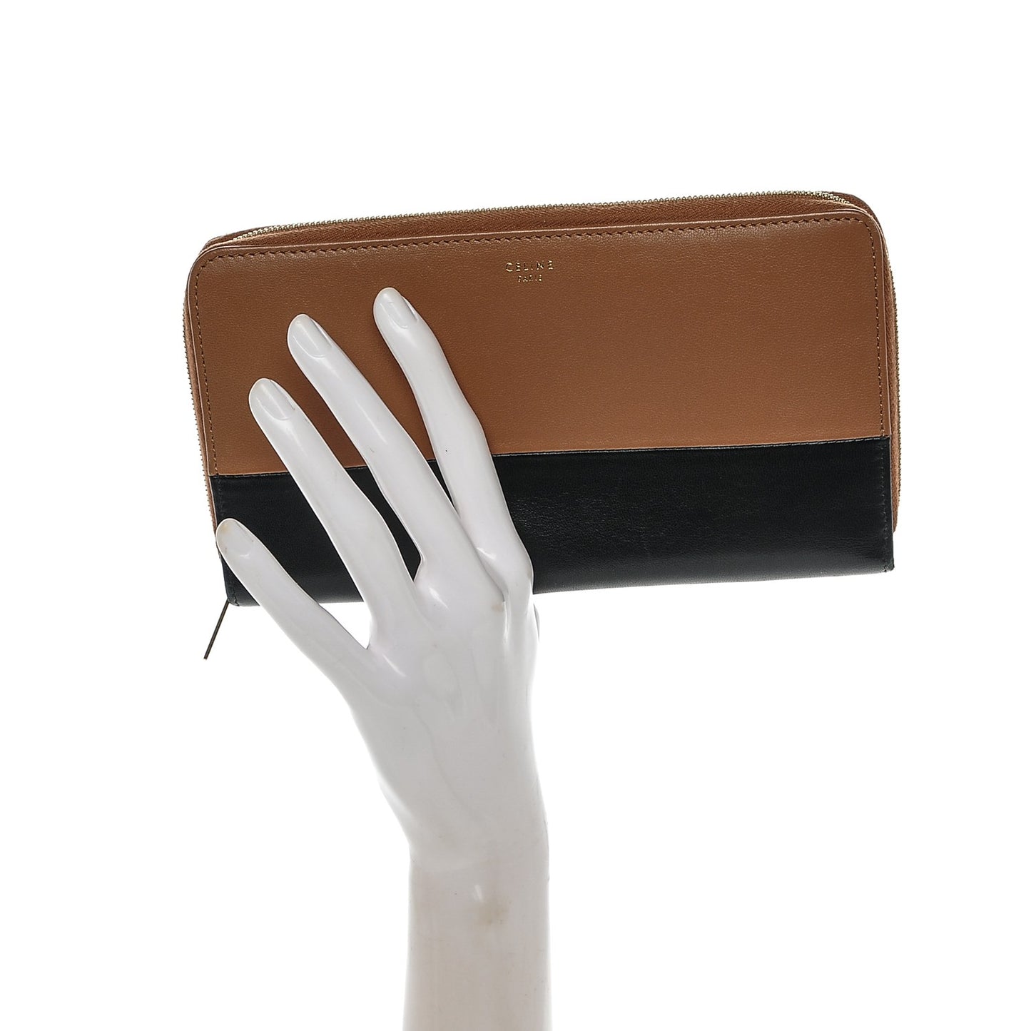 Lambskin Large Zip Around Multifunction Wallet Black Tan