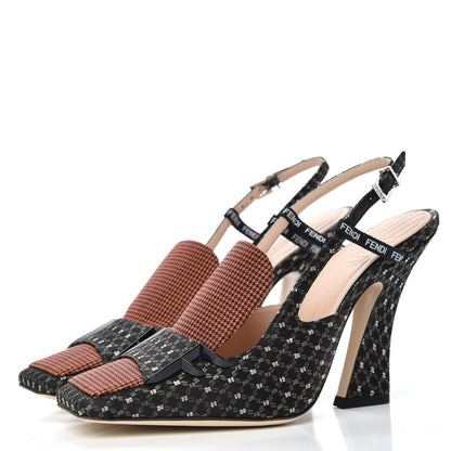 Fendi Fabric Jacquard Ffreedom Slingback Pumps 38.5 3 of 10