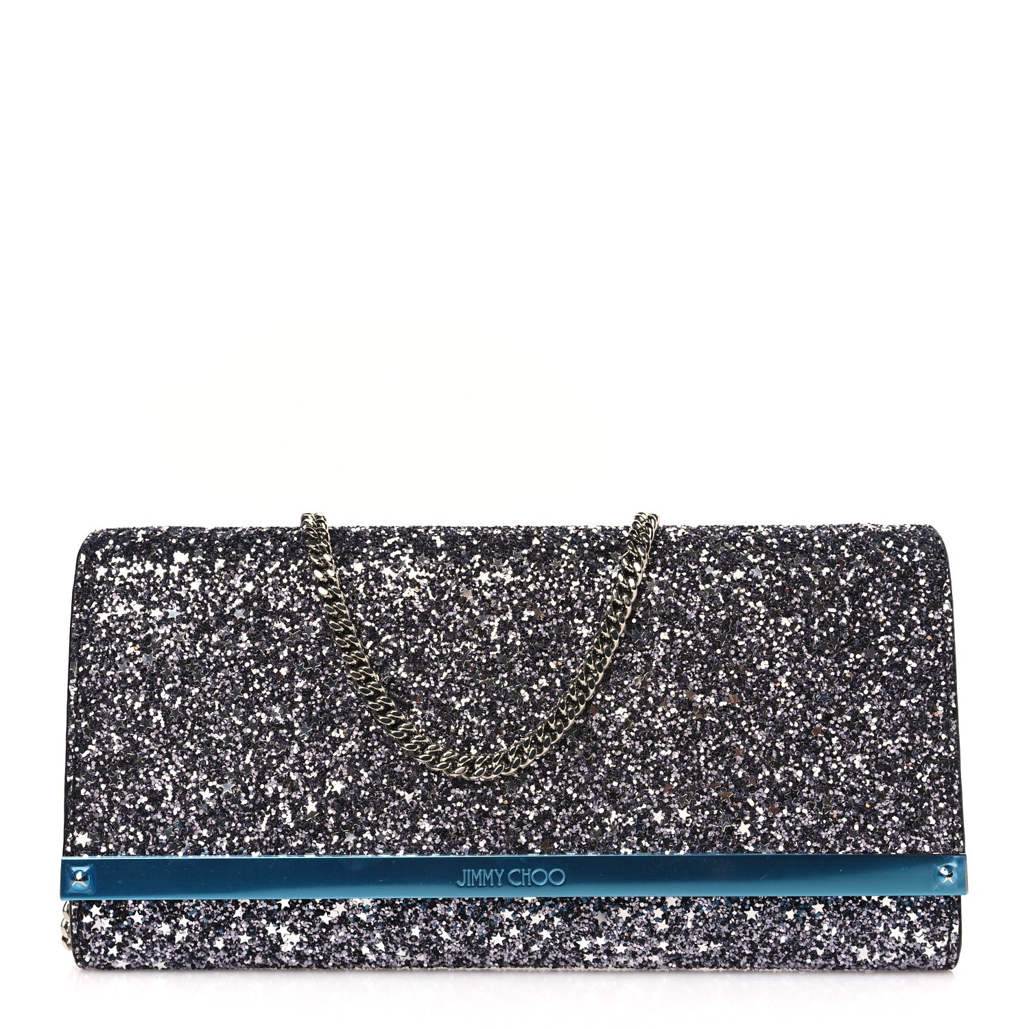 Jimmy Choo Glitter Milla Wallet on Chain Navy Mix 1 of 9