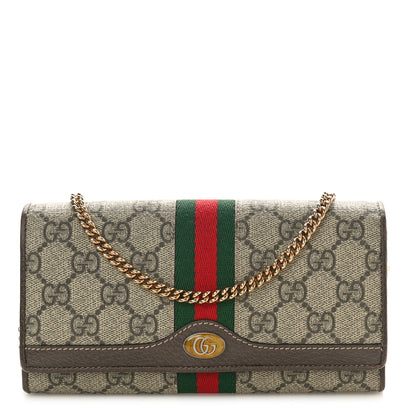 Gucci GG Supreme Monogram Web Ophidia Wallet On Chain Brown 1 of 10