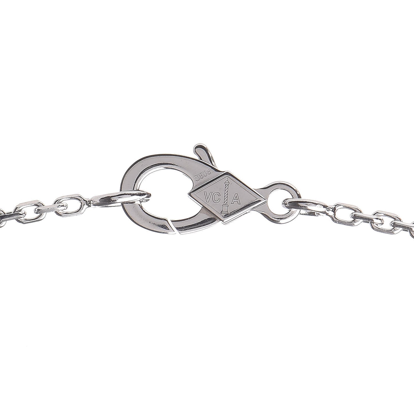 18K White Gold Chalcedony Vintage Alhambra Pendant Necklace