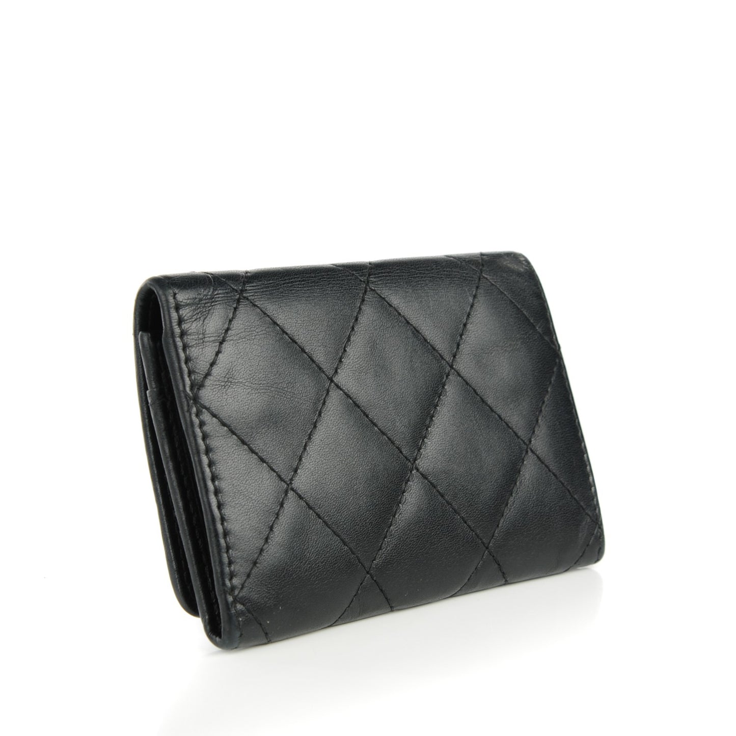 Calfskin Quilted Cambon Business Card Holder Black