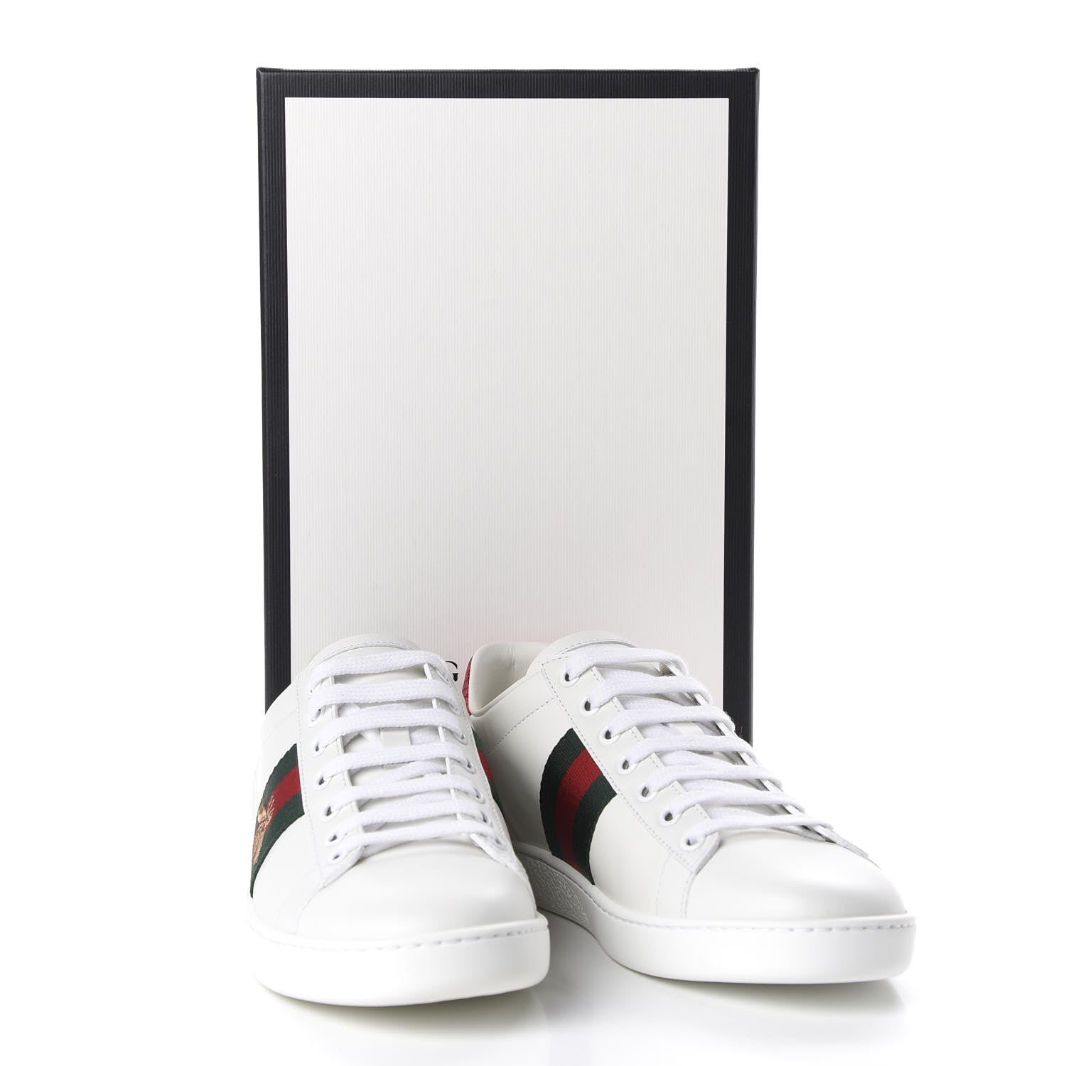 Gucci Calfskin Ayers Bee Embroidered Womens Ace Sneakers 37.5 White Green 10 of 10