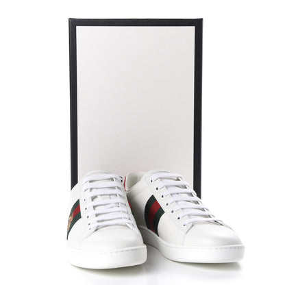 Gucci Calfskin Ayers Bee Embroidered Womens Ace Sneakers 37.5 White Green 10 of 10