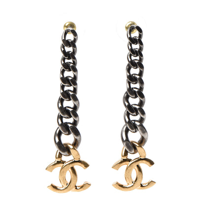 Chanel Metal CC Pick Drop Earrings Ruthenium Gold 1 of 4