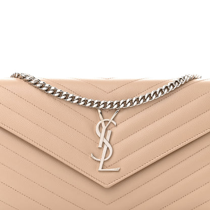 Saint Laurent Grain De Poudre Matelasse Chevron Monogram Chain Wallet Dark Beige 7 of 9