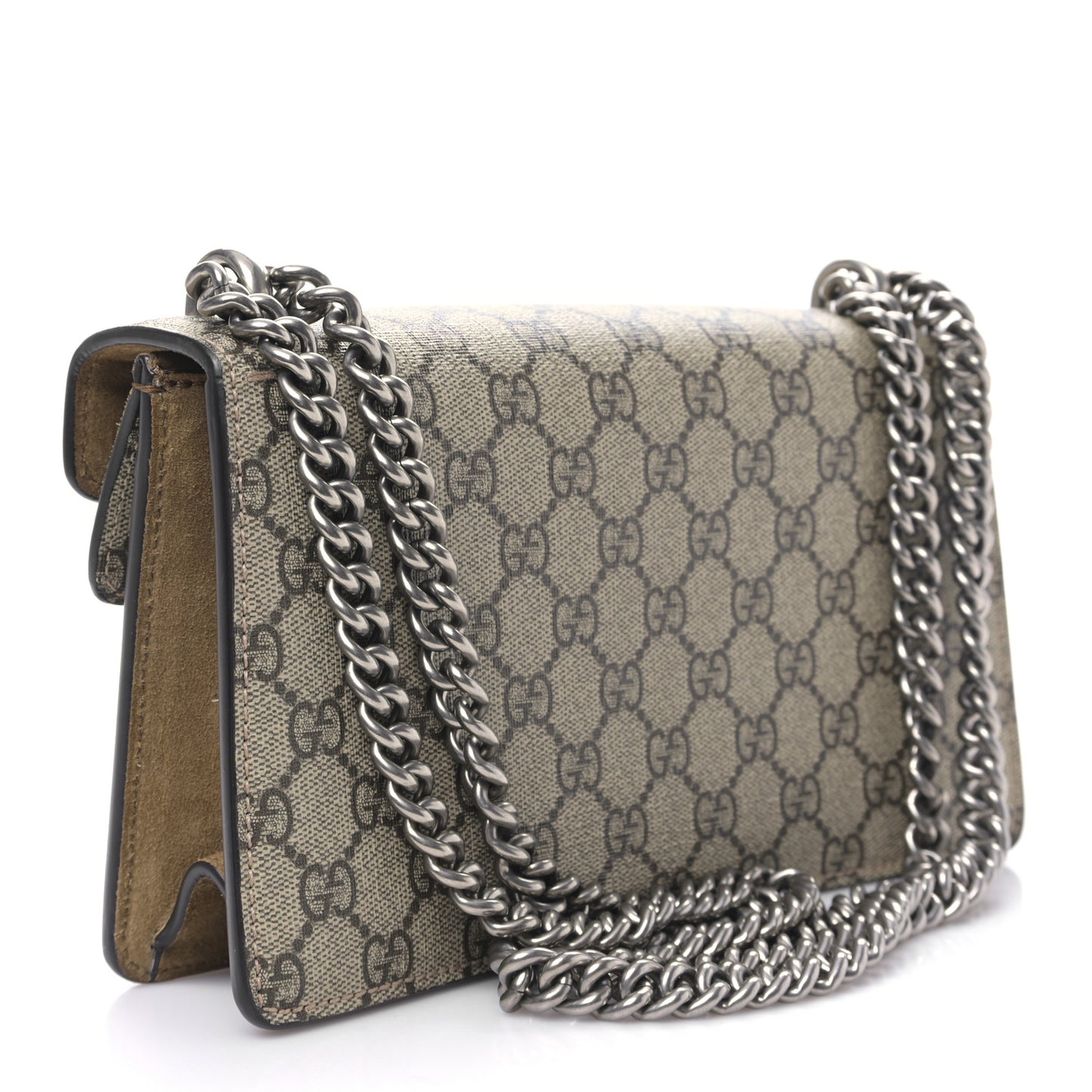 GG Supreme Monogram Suede Crystal Small Dionysus Shoulder Bag Beige Ebony Taupe