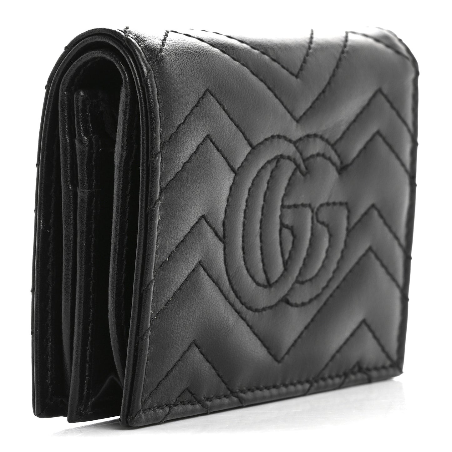 Calfskin Matelasse GG Marmont Card Case Wallet Black