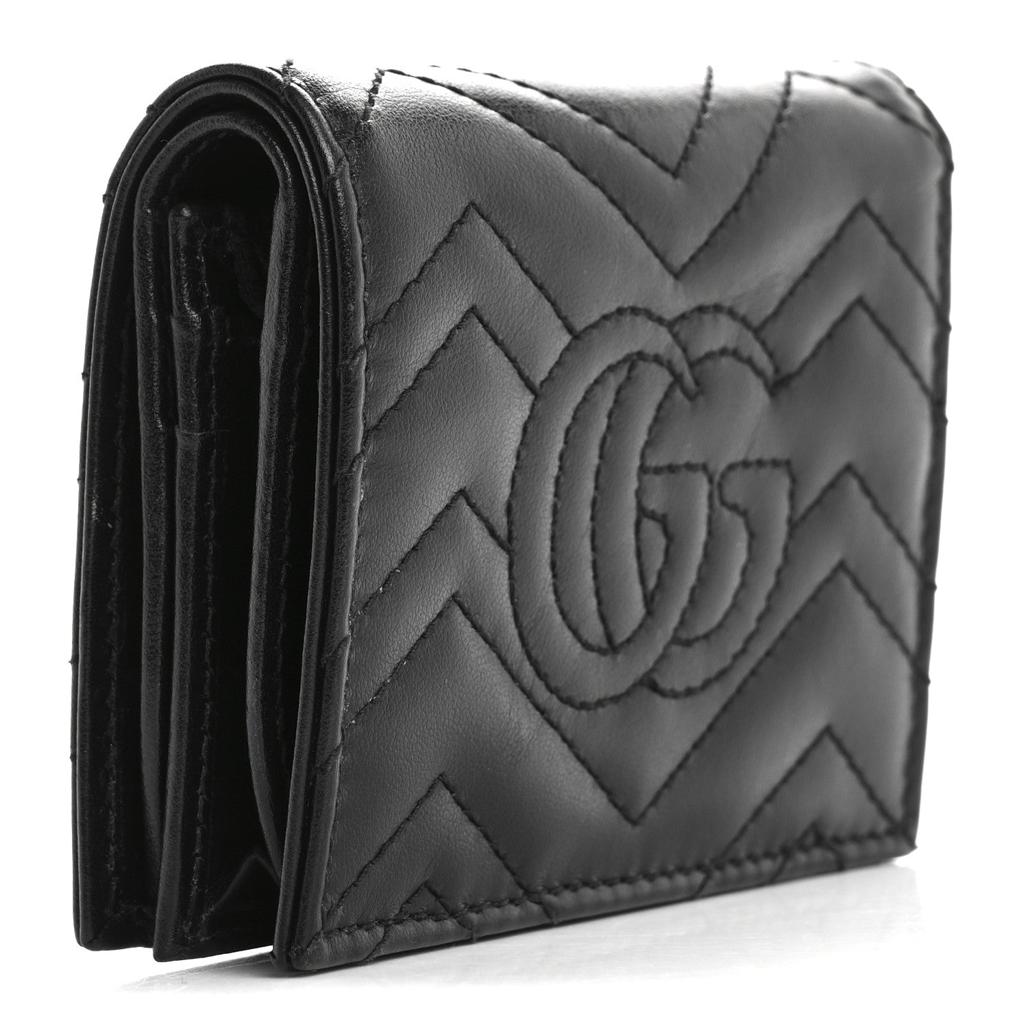 Gucci Calfskin Matelasse GG Marmont Card Case Wallet Black 3 of 8