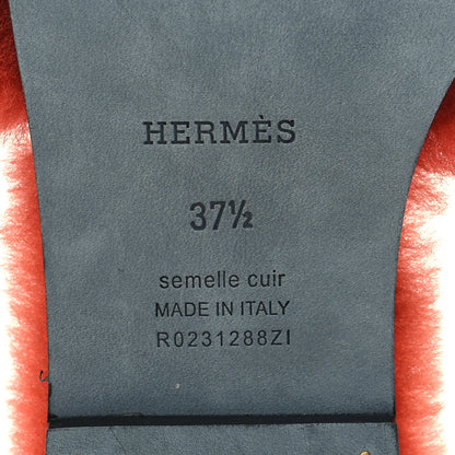 Hermes Woolskin Oran Sandals 37.5 Rouge De Turin 6 of 8