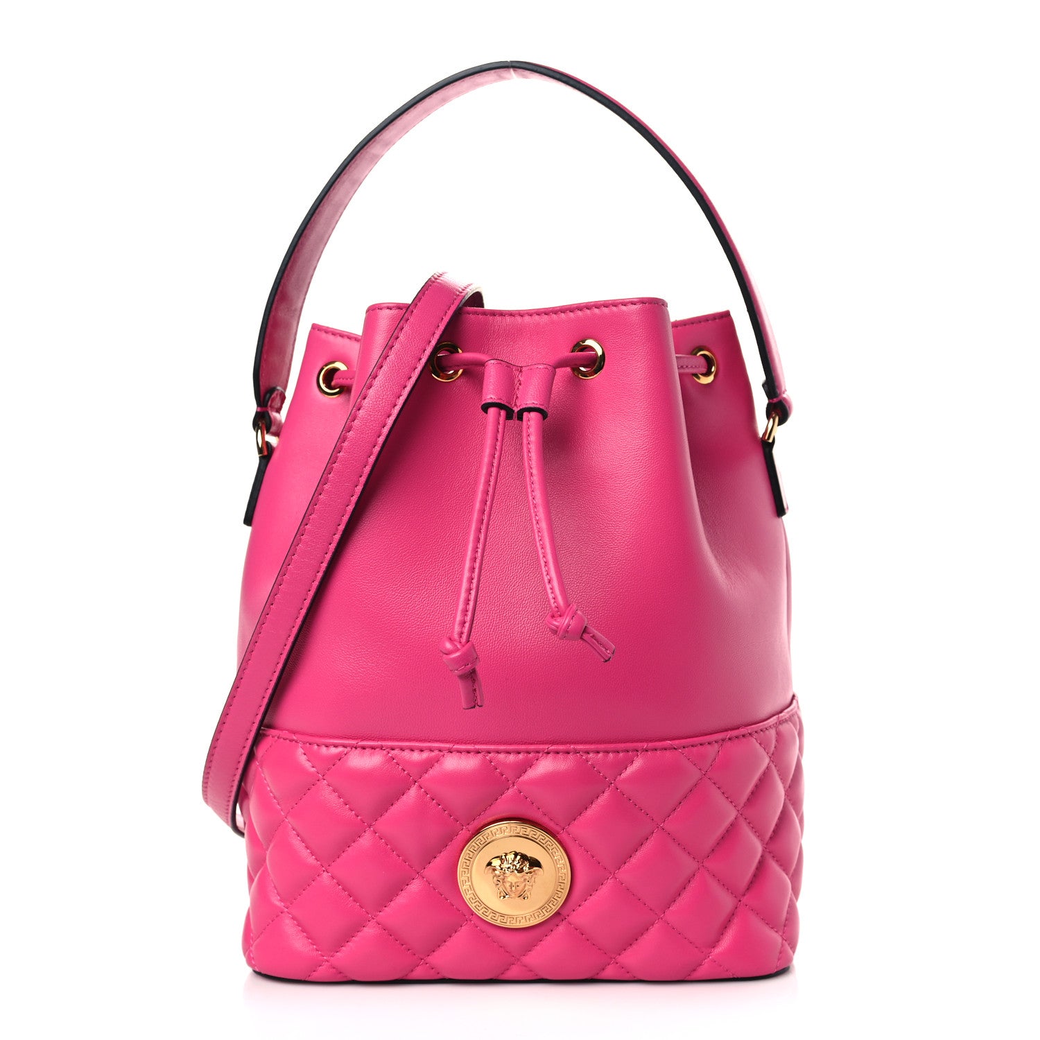 Versace Nappa Quilted Medusa Top Handle Bucket Bag Fuchsia 1 of 8