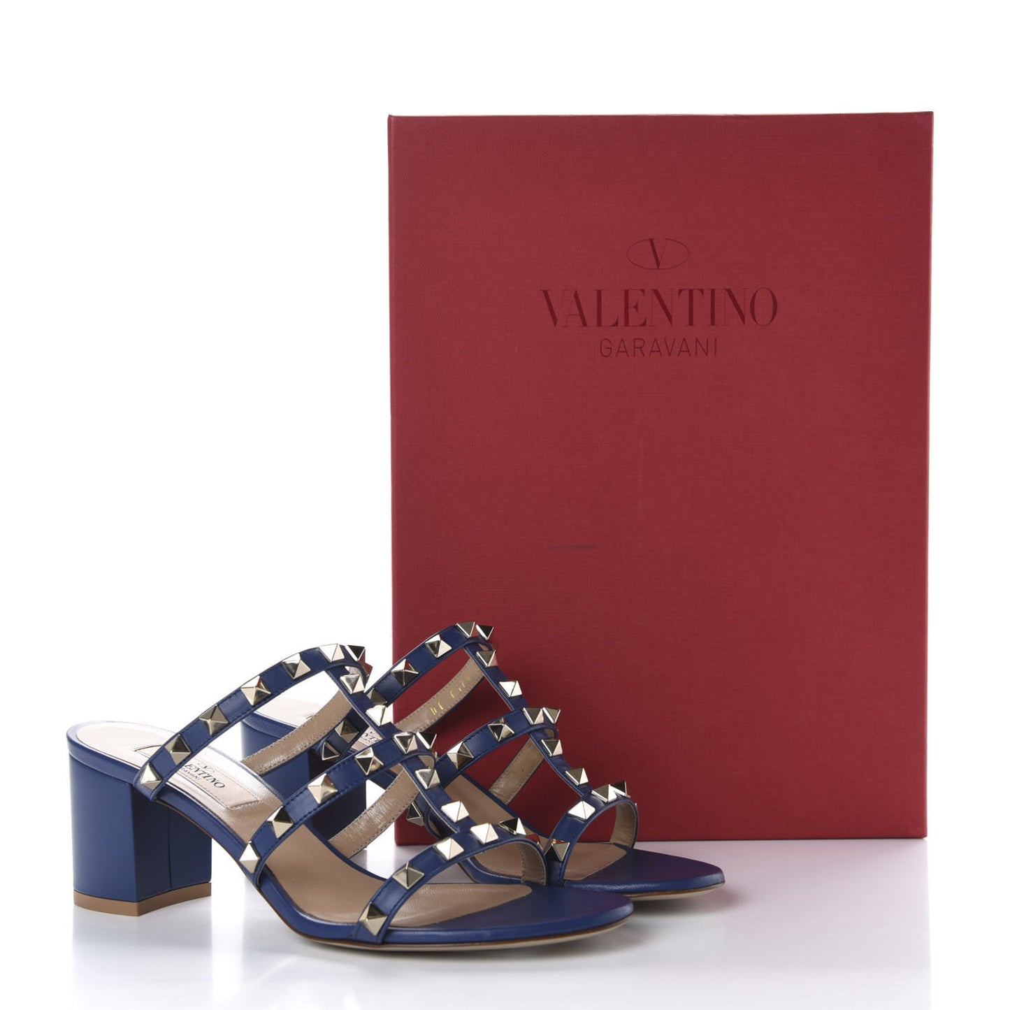Calfskin Rockstud 60mm Caged Slide Sandals 36 Light Ocean