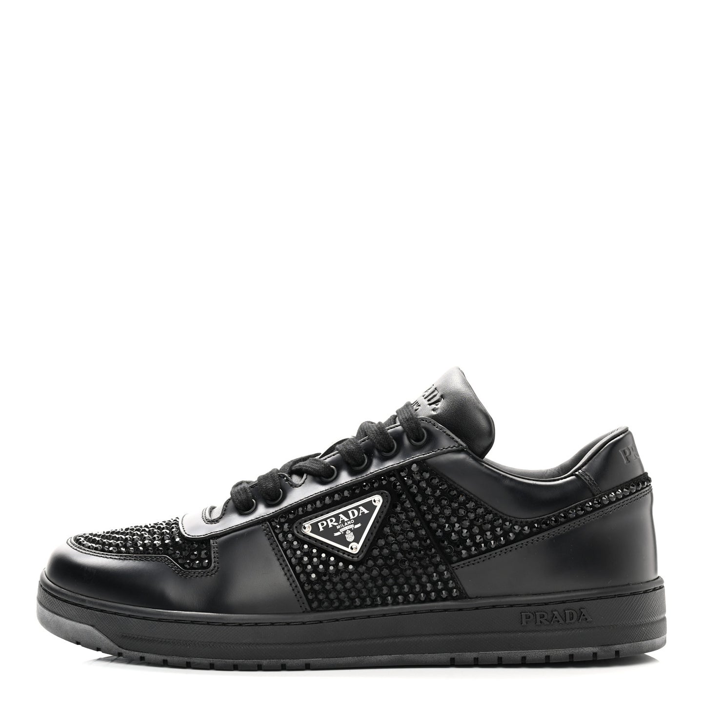 Vitello Rois Crystal Embellished Metal Triangle Logo Mens Downtown Low Top Sneakers 8.5 Black