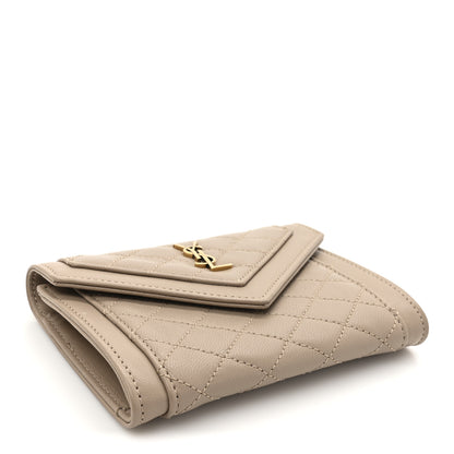 Saint Laurent Lambskin Quilted Monogram Gaby Small Envelope Wallet Beige 4 of 9