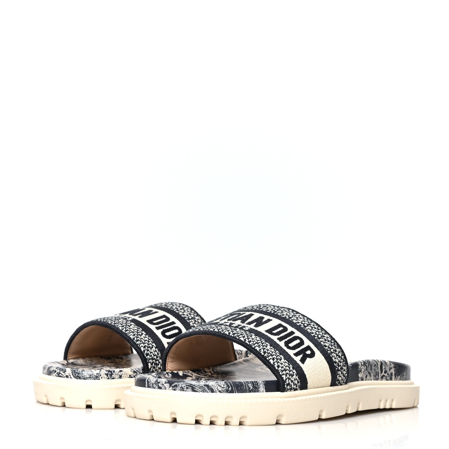 Christian Dior Canvas Toile de Jouy Embroidered Dway 10mm Slide Sandals 40.5 Deep Blue 3 of 8