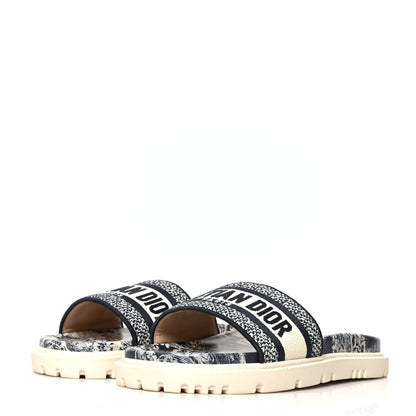 Christian Dior Canvas Toile de Jouy Embroidered Dway 10mm Slide Sandals 40.5 Deep Blue 3 of 8