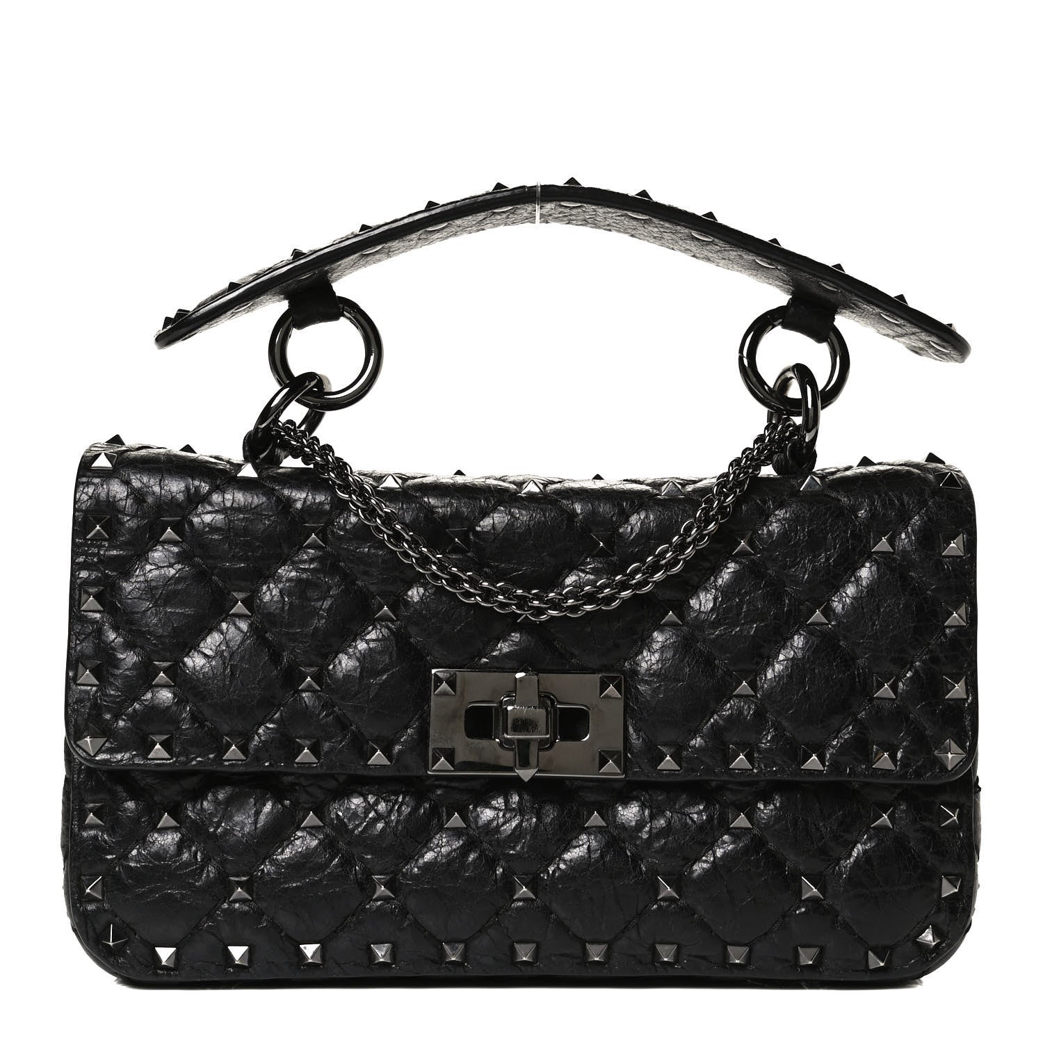 Valentino Garavani Craquele Nappa Small Rockstud Spike Shoulder Bag Black 1 of 10
