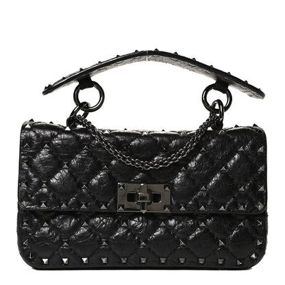 Valentino Garavani Craquele Nappa Small Rockstud Spike Shoulder Bag Black 1 of 10
