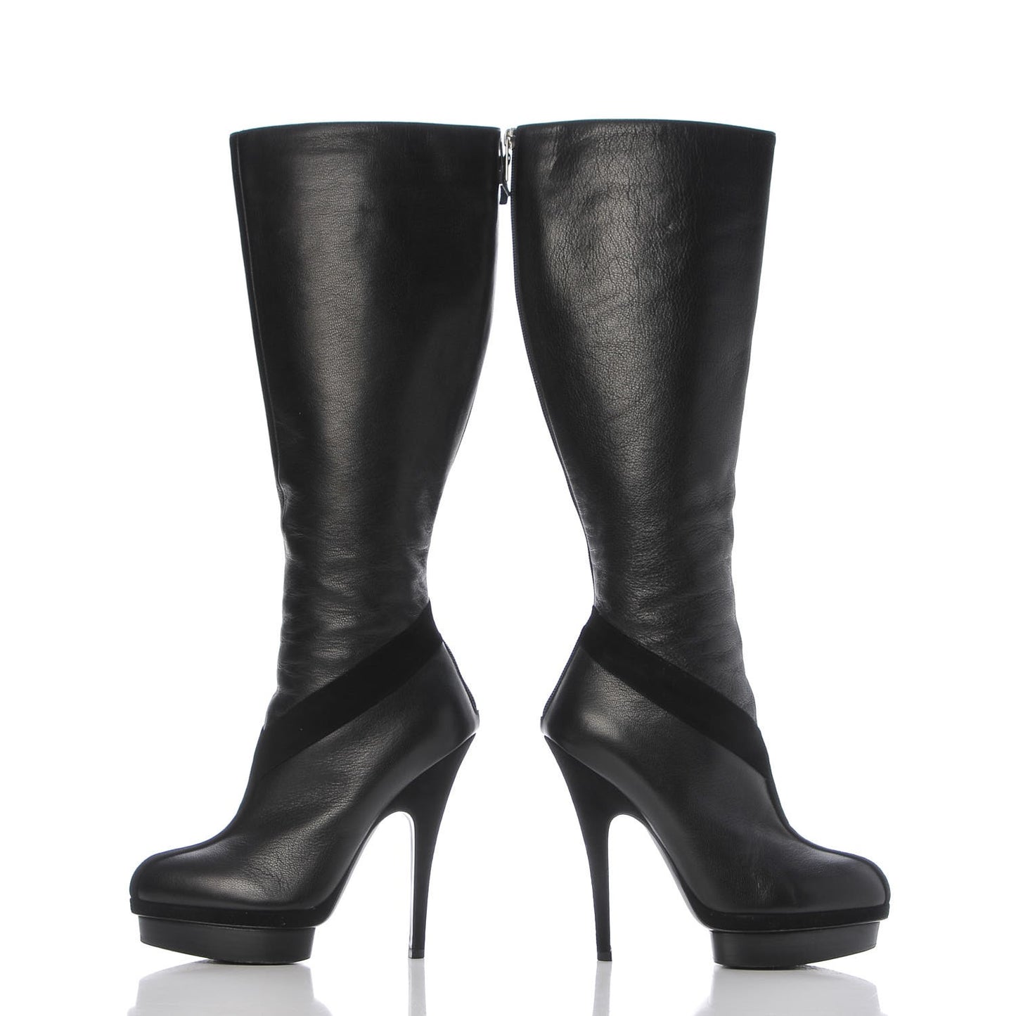 Calfskin Suede Y Tribute 105 Platform Knee High Boots 38.5 Black