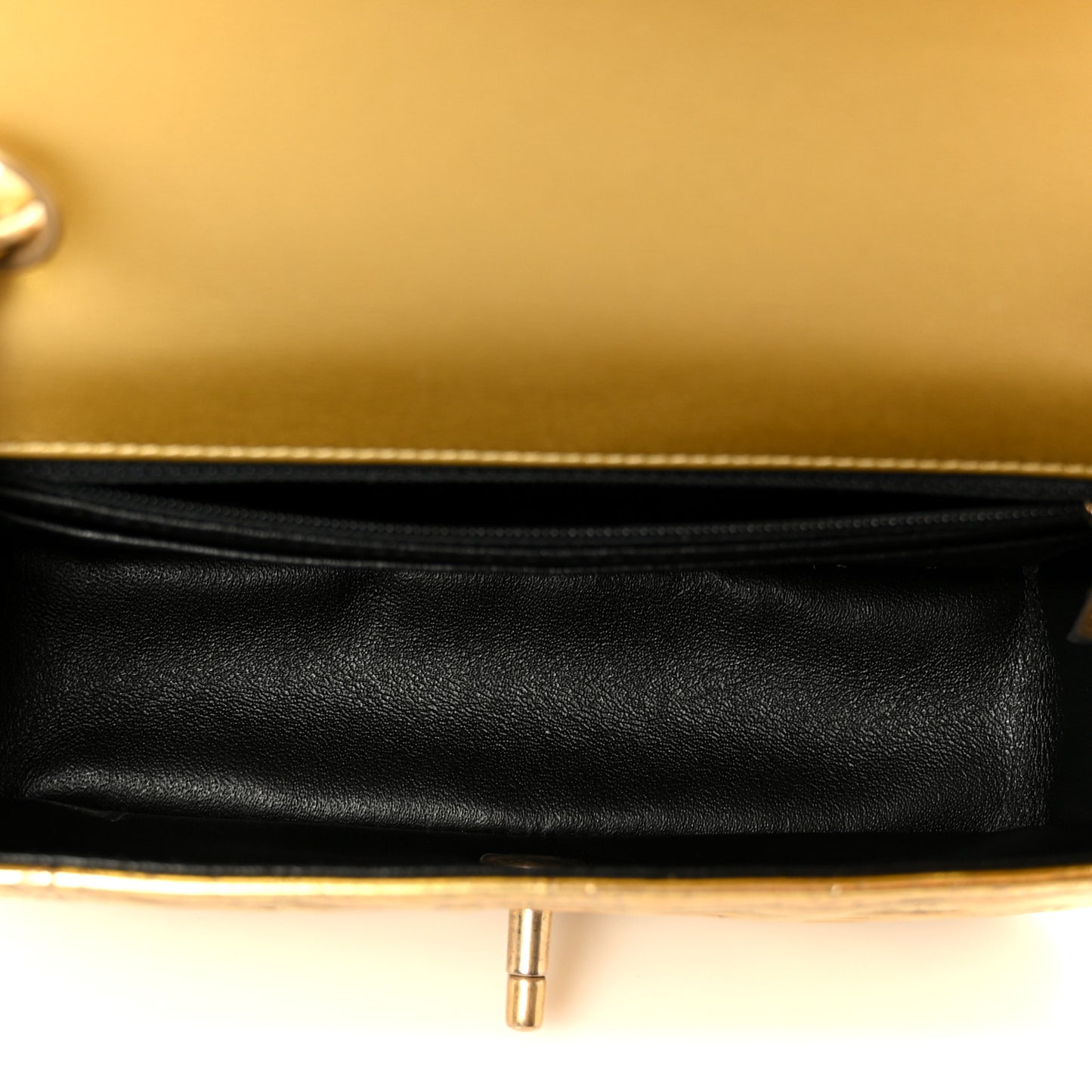 Metallic Calfskin Crocodile Embossed Cocodile Rectangular Mini Flap Gold
