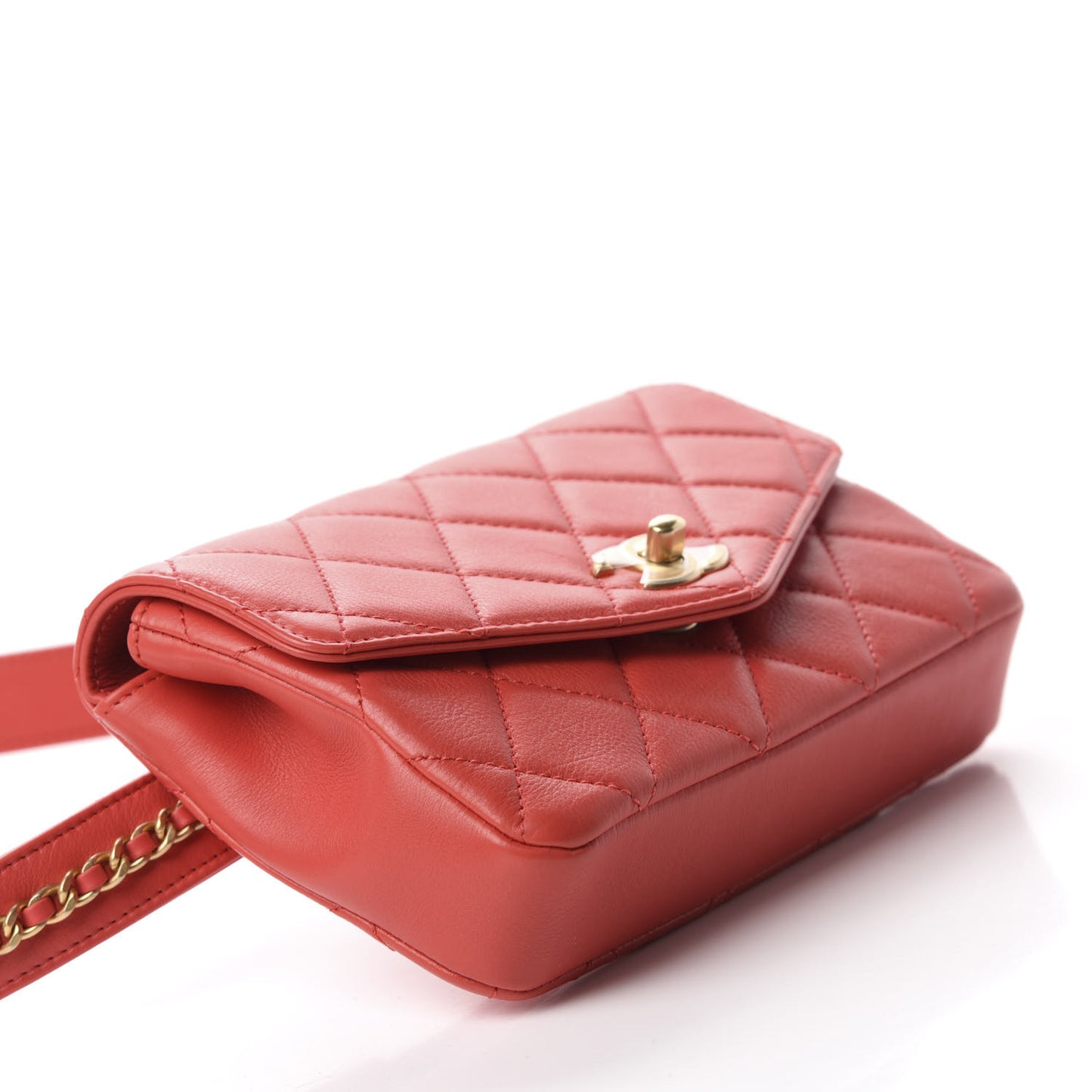Calfskin Quilted Carry With Chic Flap Waist Bag Red