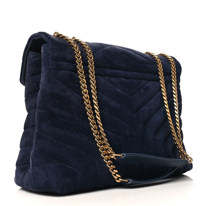Saint Laurent Suede Calfskin Y Quilted Monogram Medium Loulou Chain Satchel Blue 3 of 10