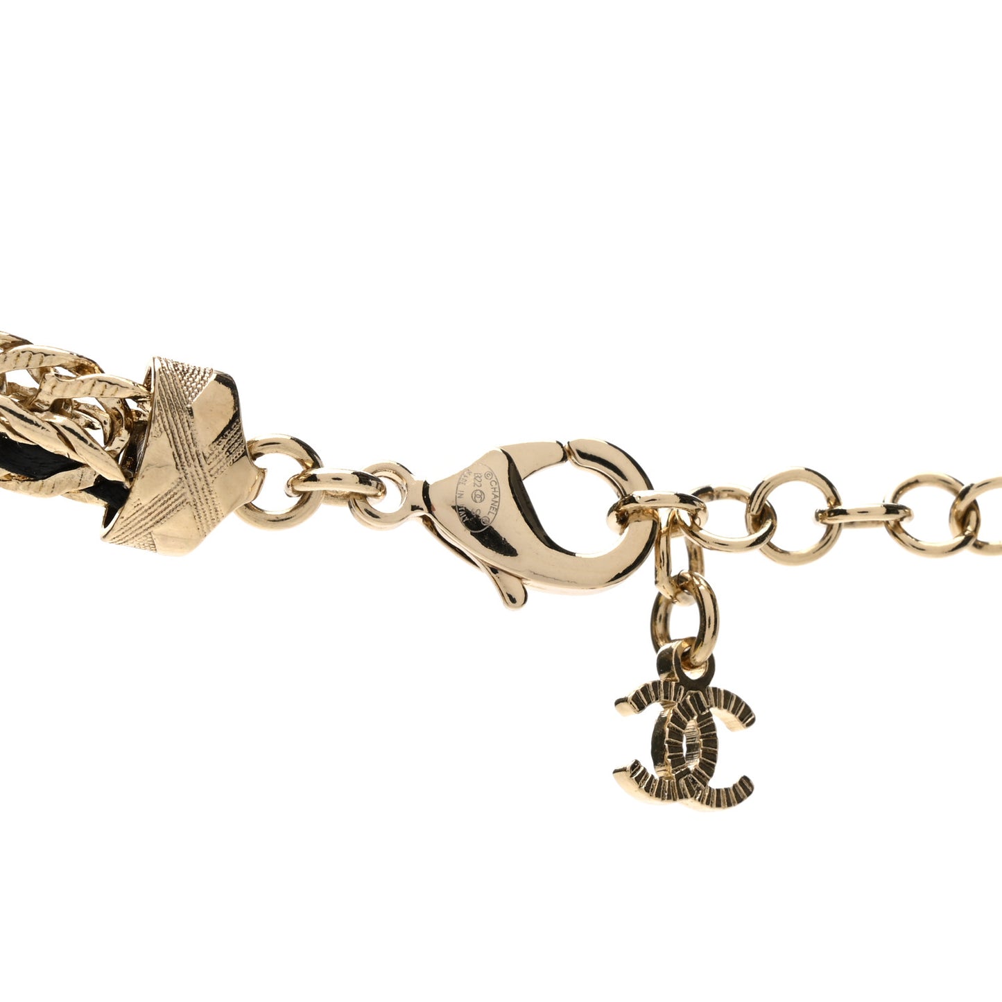 Metal Lambskin Crystal Chain CC Necklace Black Gold