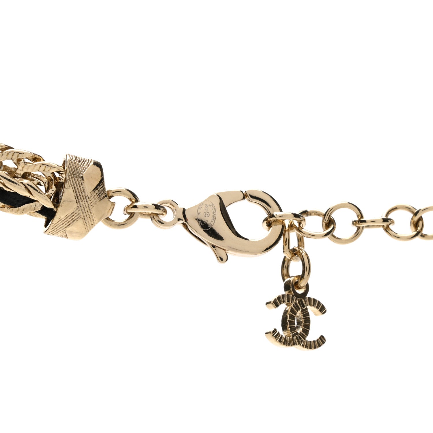Chanel Metal Lambskin Crystal Chain CC Necklace Black Gold 4 of 4