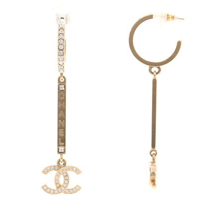 Chanel Crystal Lock Symbols Logo CC Hoop Drop Earrings Gold 1 of 5