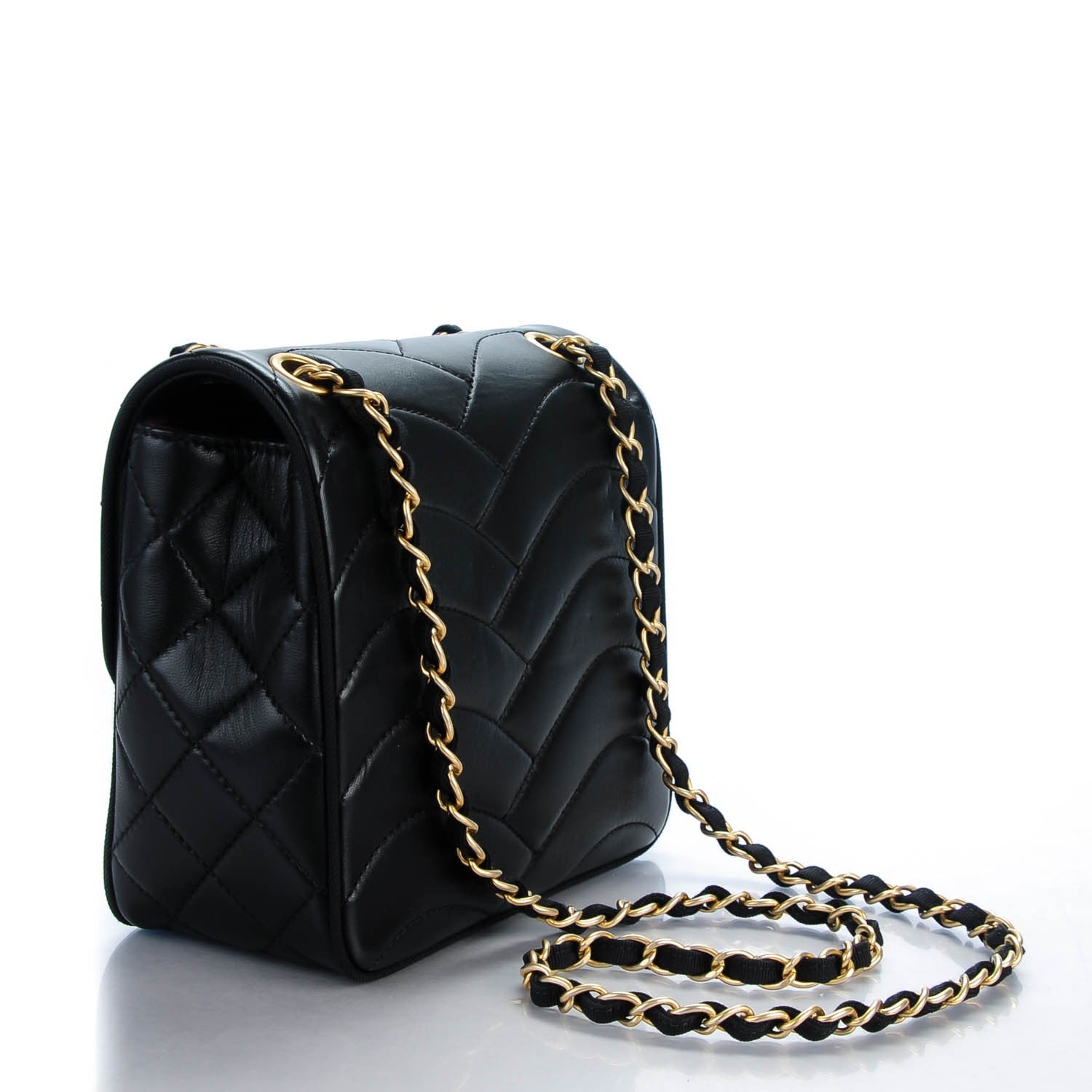 Chanel Lambskin Scallop Quilted Mini Pagoda Square Flap Black 3 of 7