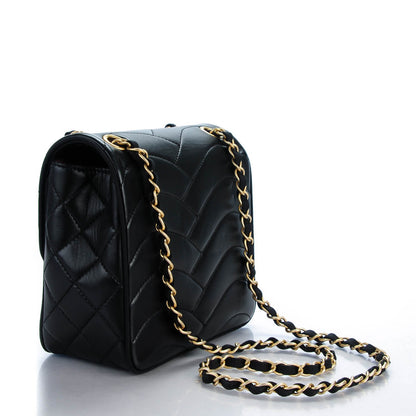 Chanel Lambskin Scallop Quilted Mini Pagoda Square Flap Black 3 of 7