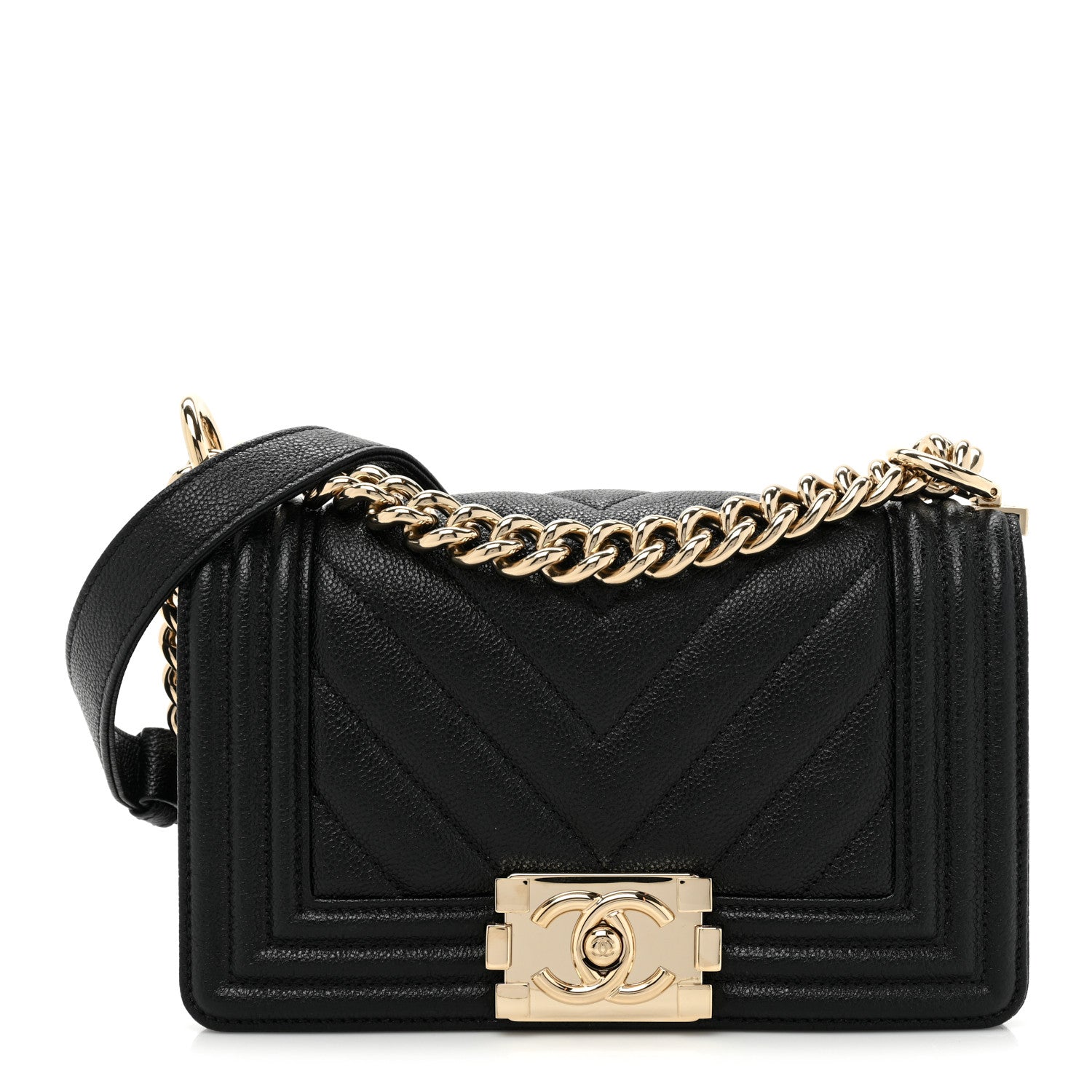Chanel Caviar Chevron Quilted Small Boy Flap Black 1 of 10