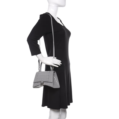 Balenciaga Shiny Calfskin Crocodile Embossed Small Hourglass Top Handle Bag Balenciaga Grey 2 of 11