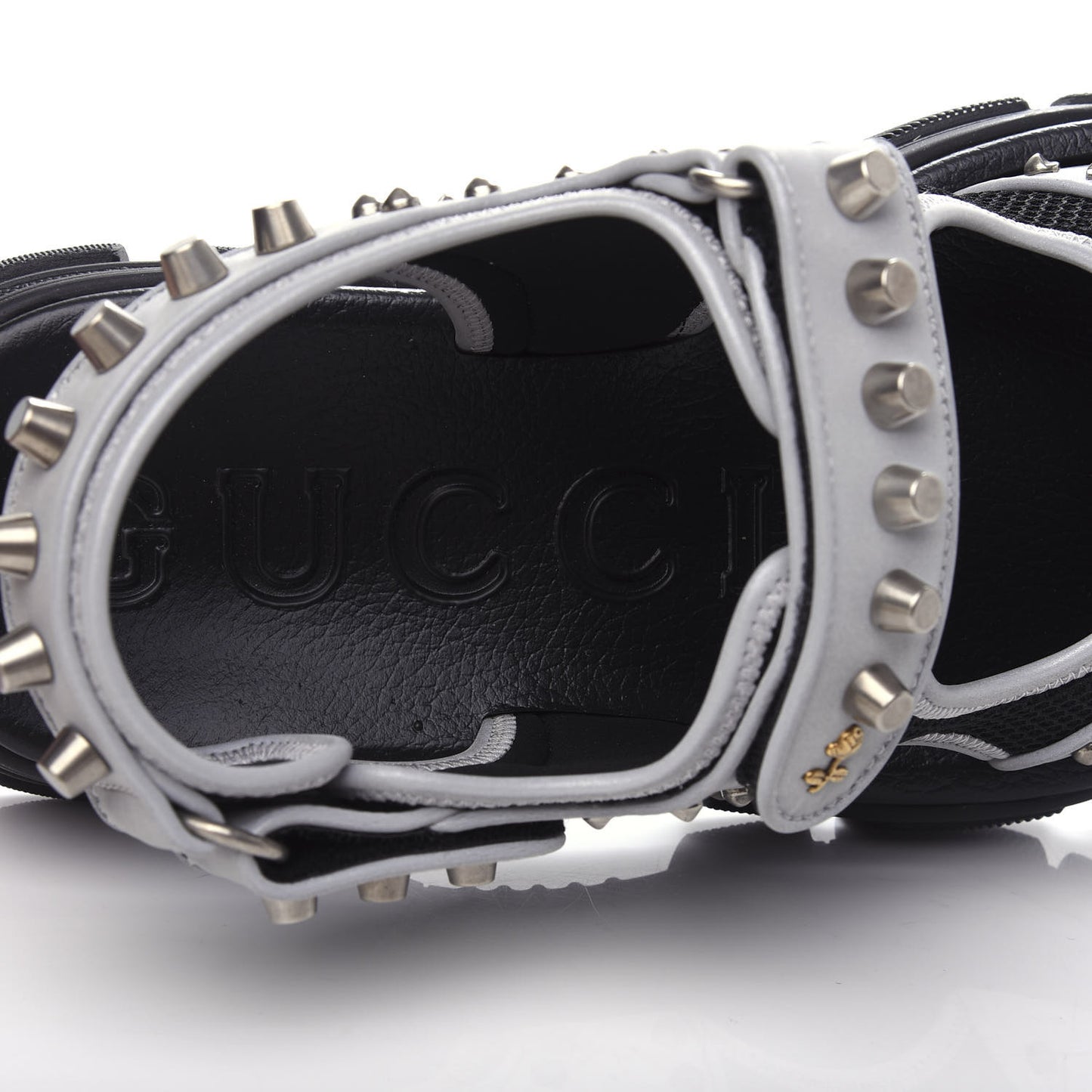 Technical Canvas Calfskin Reflective Studded Mens Aguru Sandals 11 Silver Black