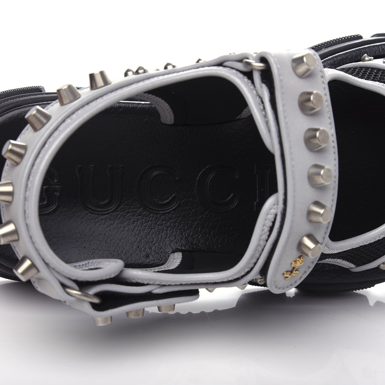 Gucci Technical Canvas Calfskin Reflective Studded Mens Aguru Sandals 11 Silver Black 7 of 9