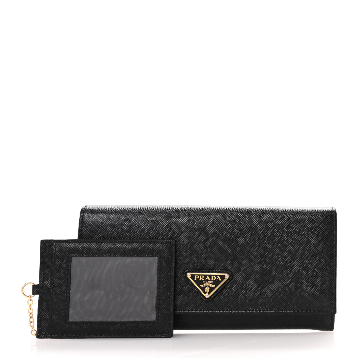 Saffiano Triangle Logo Continental Flap Travel Wallet Black