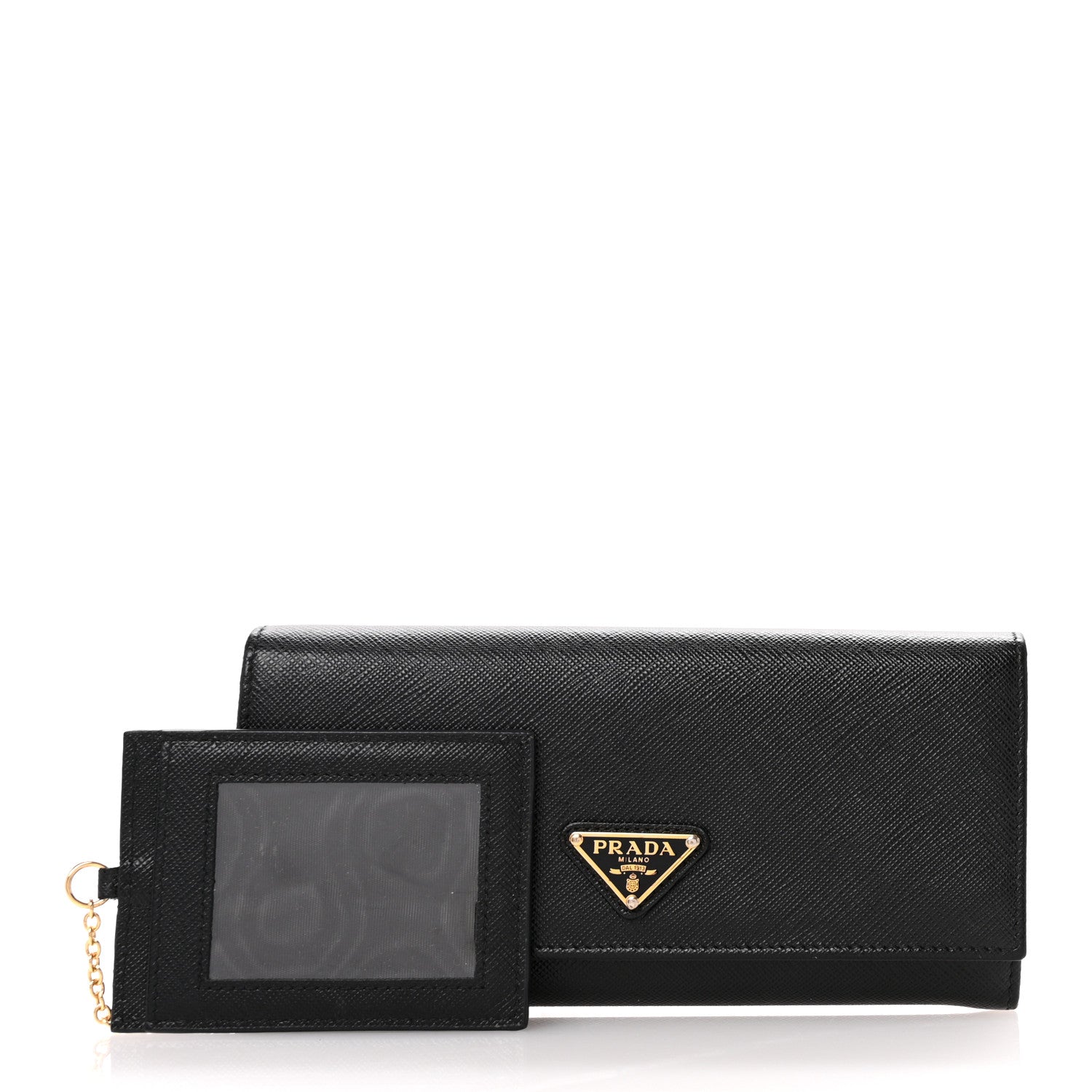 Prada Saffiano Triangle Logo Continental Flap Travel Wallet Black 3 of 9