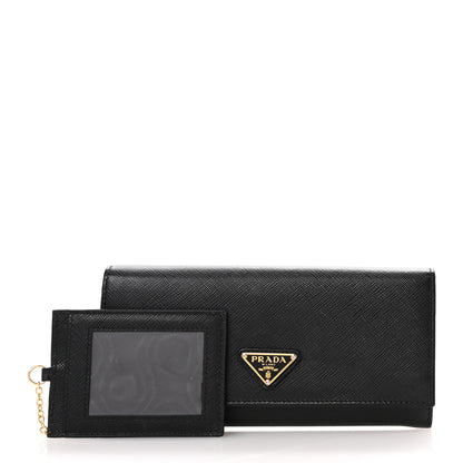 Prada Saffiano Triangle Logo Continental Flap Travel Wallet Black 3 of 9