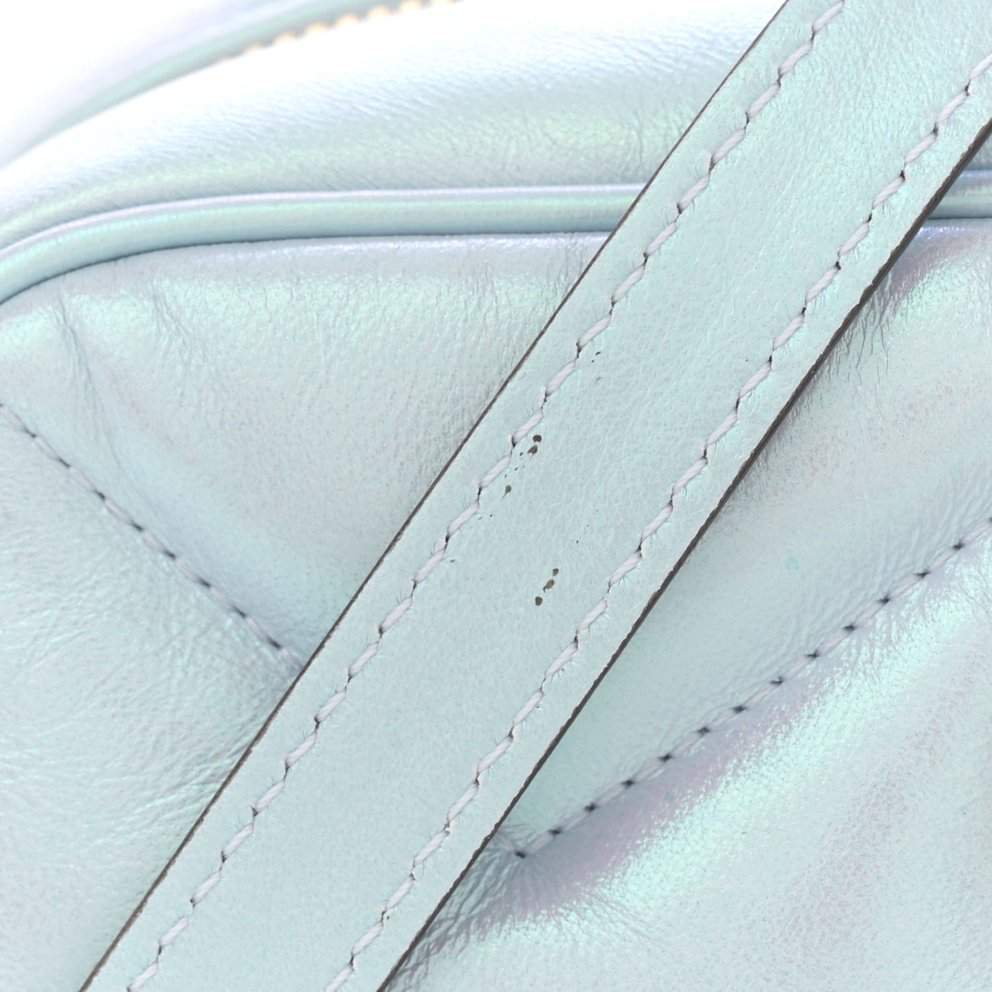 Iridescent Nappa Chevron Matelasse Small GG Marmont Chain Shoulder Bag Iridescent Snow Light Blue