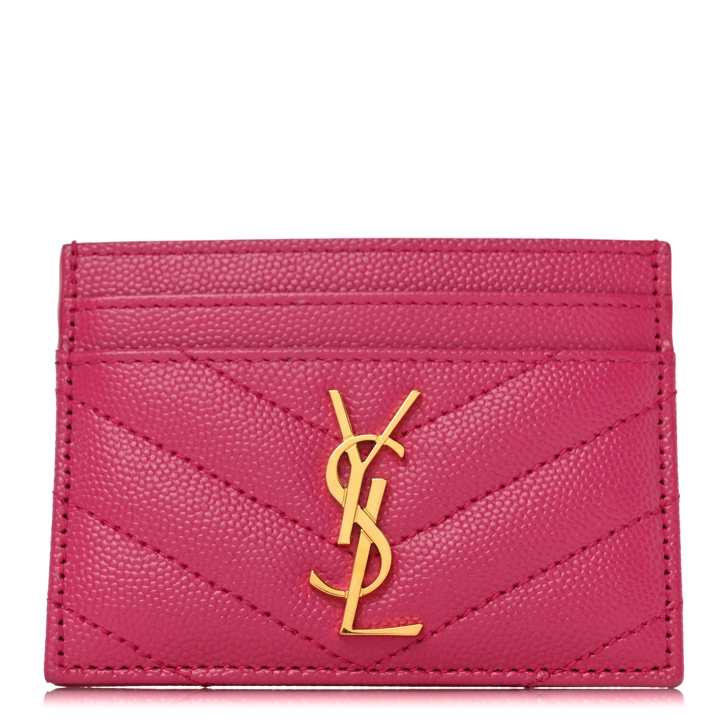 Grain De Poudre Matelasse Chevron Monogram Credit Card Case Fresh Fuxia