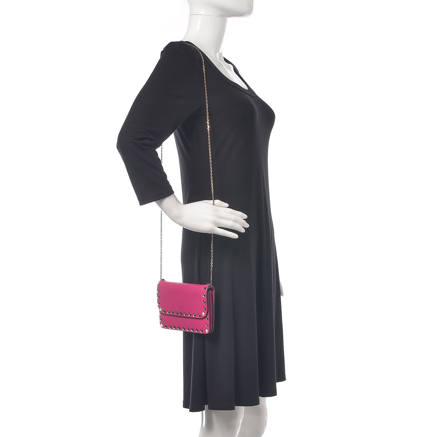 Vitello Rockstud Chain Flap Crossbody Bag Fuxia