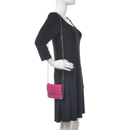 Valentino Garavani Vitello Rockstud Chain Flap Crossbody Bag Fuxia 2 of 11