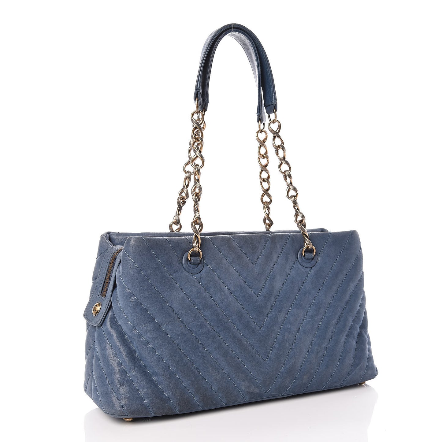 Iridescent Calfskin Chevron Quilted Surpique Tote Dark Blue