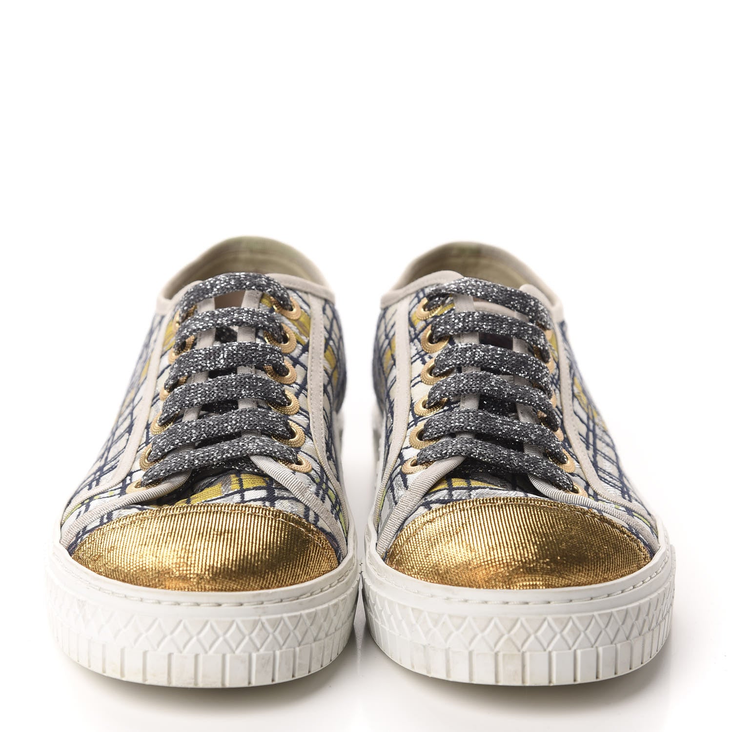 Chanel Metallic Tweed Low Top Sneakers 35 Ecru Black Yellow Gold 2 of 9