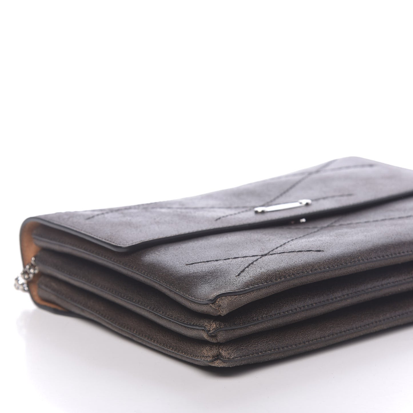 Laminated Calfskin Medium Sugar Flap Shoulder Bag Brown