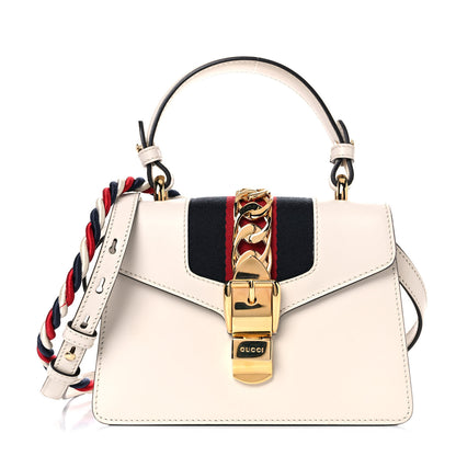 Gucci Calfskin Mini Sylvie Top Handle Bag White 1 of 14