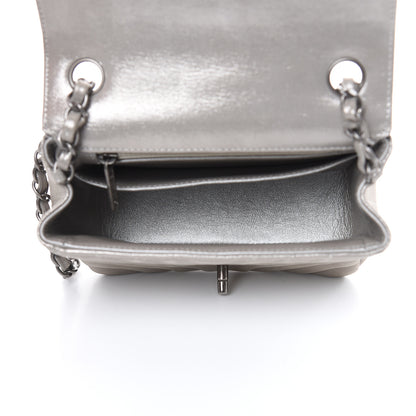 Chanel Iridescent Calfskin Chevron Quilted Mini Square Flap Silver 5 of 11