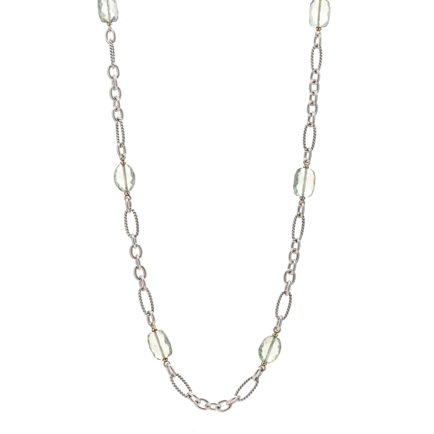 David Yurman Sterling Silver 18K Yellow Gold Prasiolite Figaro Link Necklace 35" 1 of 3