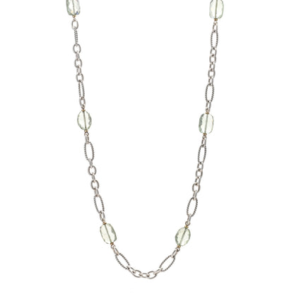 David Yurman Sterling Silver 18K Yellow Gold Prasiolite Figaro Link Necklace 35" 1 of 3